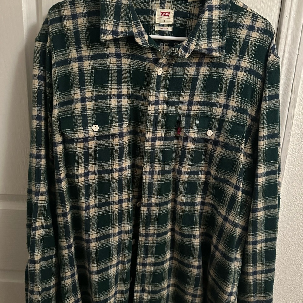Levi's Dark Green and Cream Plaid Shirt
